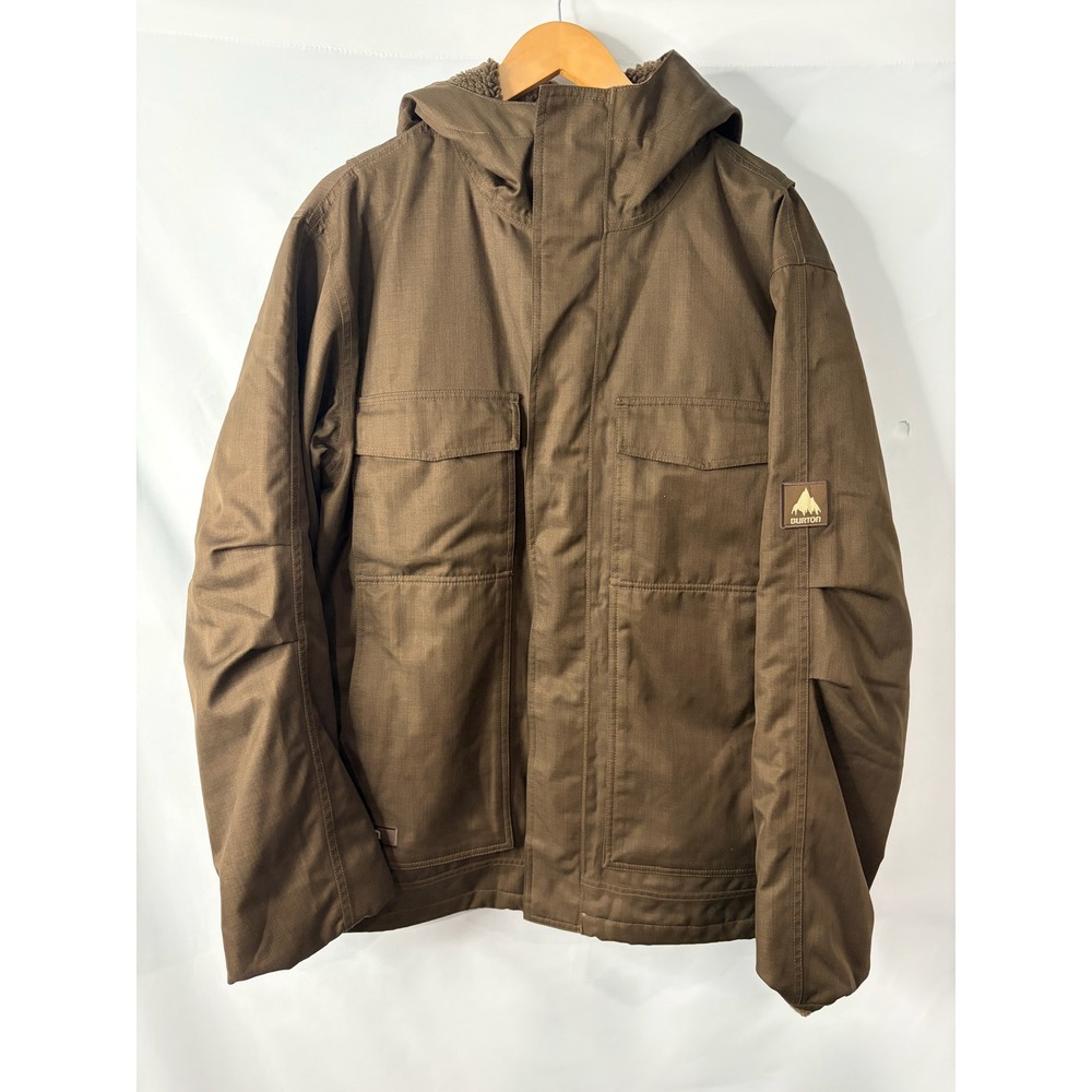 Burton Dryride Mens Brown Hooded Snowboard Jacket Cargo Pockets Large Heavy